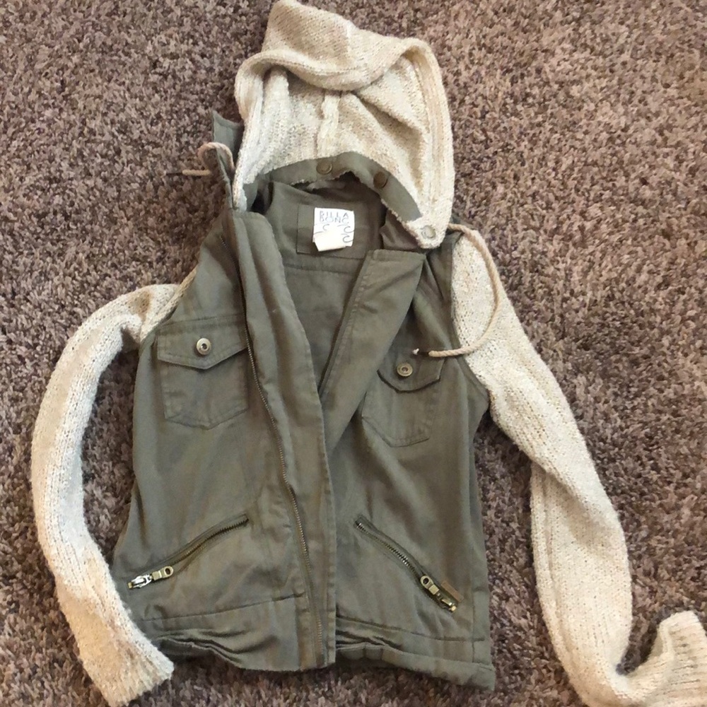 Billabong army jacket with knit sleeves and hood
